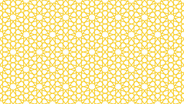 Contemporary Islamic geometric pattern in gold. A pattern design inspired by traditional Middle Eastern ornamental art. Perfect for greeting card backgrounds, interior design, or textiles.