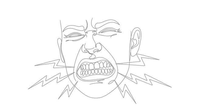 Aggressive Face Line Art: Anger, Rage, Scream, Stress, Gritted Teeth, Emotional Outburst