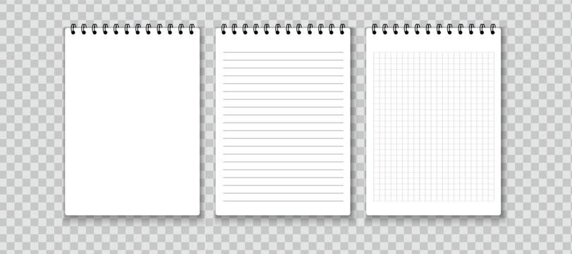 Spiral Notebook Mockup Set Blank Lined and Grid Pages Isolated Stationery Template