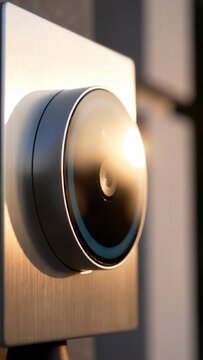 Smart home security camera with illuminated ring transitions from off to active state, showcasing sleek design and modern technology in a residential setting