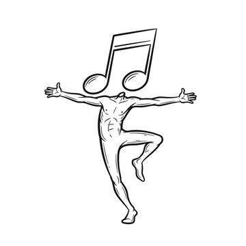 Dancing figure with musical note head