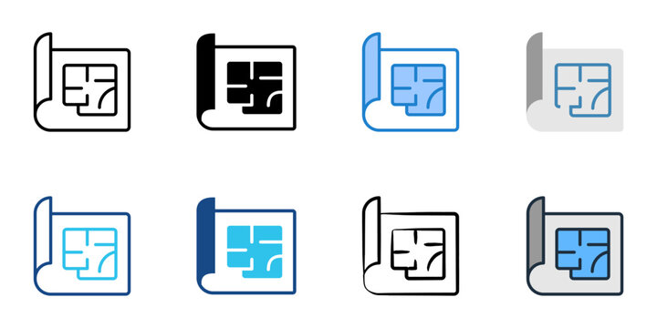 Floor plan icons set multiple style collection. Editable stroke 
