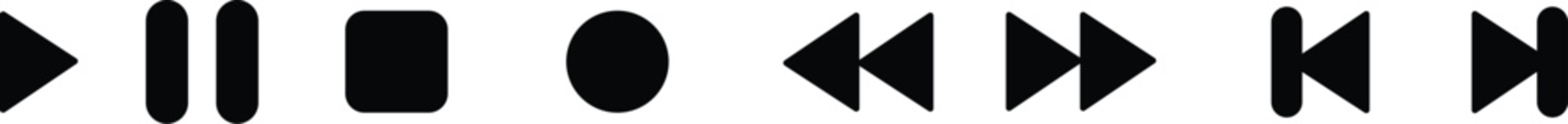 Media Player Control Icons Set Black Minimal UI Buttons Play Pause Stop Forward Backward