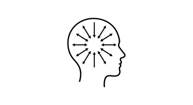 Head Silhouette with Arrows Pointing Inward to Brain - Mental Focus Concept