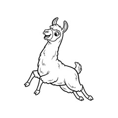 Fototapeta premium Cute cartoon llama running, line art