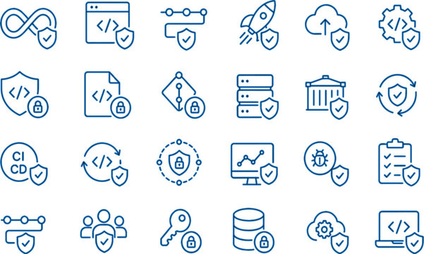 DevOps Security Icon Set Minimalist Line Art Vector CI CD Pipeline Protection UI UX Icons