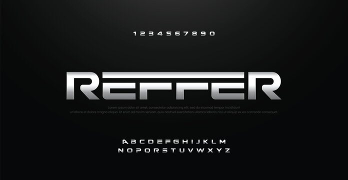 Movie Silver Metal Chrome Alphabet Font. Typography modern sport style fonts set for cinema, poster, logo. vector illustration