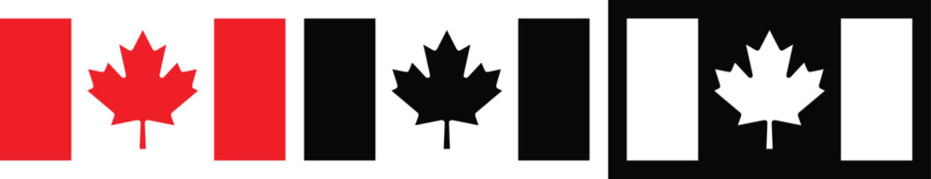 Canada Flag Variations Set Flat Black White and Outline Canadian Flag Design Collection