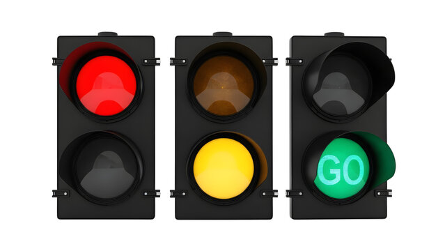 Red Yellow Green Go Traffic Lights On White Background