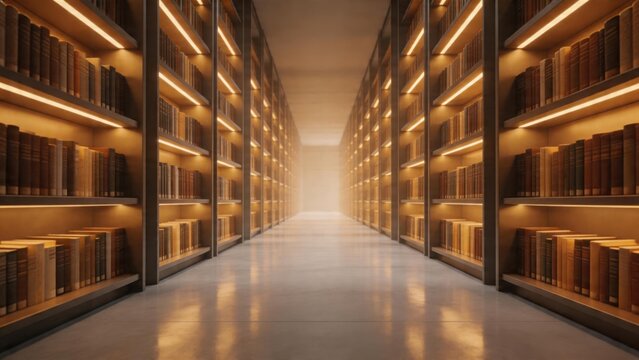 Library corridor with bookshelves