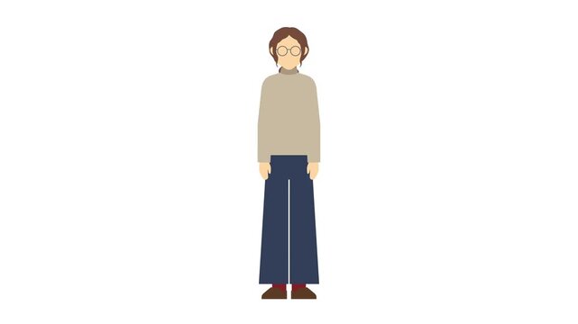 フラットイラストアニメーション：お辞儀をする女性