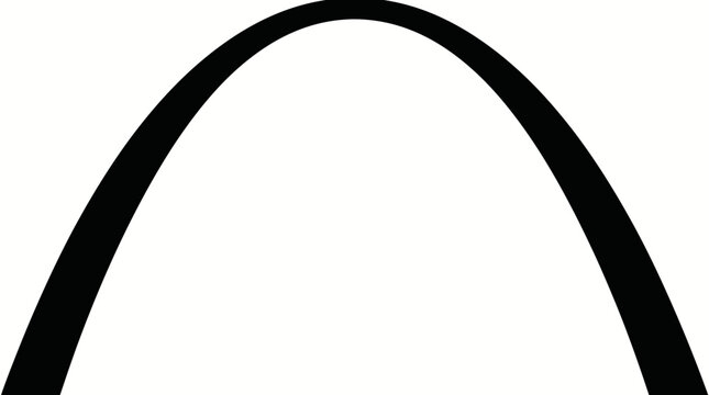 Stylized vector illustration of Gateway Arch monument in St. Louis Missouri, iconic parabolic structure silhouette, black and white minimalist design, modern architectural landmark artwork