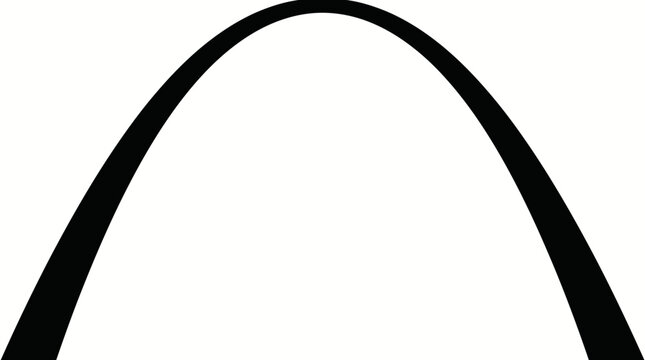 Stylized vector illustration of Gateway Arch monument in St. Louis Missouri, iconic parabolic structure silhouette, black and white minimalist design, modern architectural landmark artwork