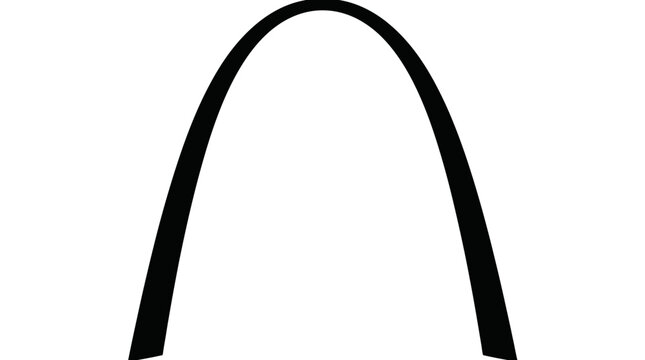 Stylized vector illustration of Gateway Arch monument in St. Louis Missouri, iconic parabolic structure silhouette, black and white minimalist design, modern architectural landmark artwork