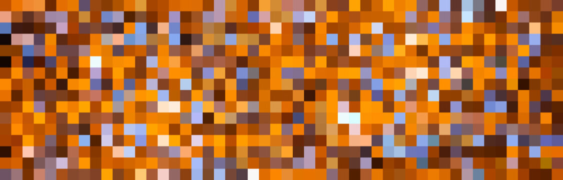 Abstract pixelated mosaic pattern with orange and blue squares