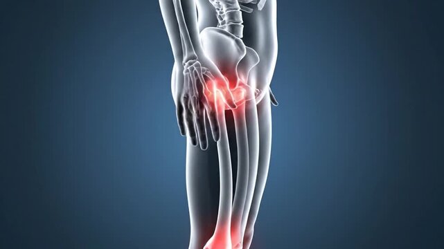 Medical illustration of human anatomy highlighting joint pain areas