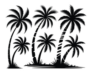 Fototapeta premium Palm tree silhouettes against a white background tropical vegetation high quality