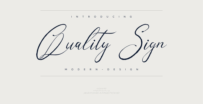 Quality Sign, Hand drawn vector alphabet. Modern monoline signature script font. Elegant Signature Font. Best Alphabet Beautiful Calligraphy Signature Font
