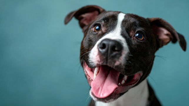 A joyful dog with an open mouth and gleaming eyes showcases pure happiness, embodying the unconditional love and companionship that pets bring to our lives.