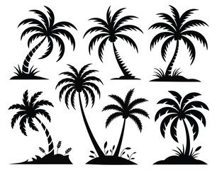 Fototapeta premium Palm tree silhouettes collection on a white background high quality professional