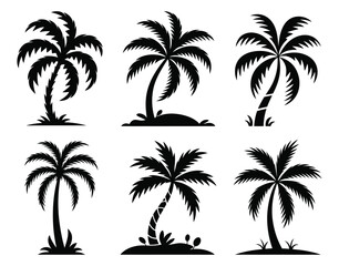 Fototapeta premium Palm tree silhouettes collection on a white background high quality professional