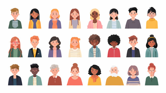 Diverse group of people icons standing together in a flat pharmacy drug store setting