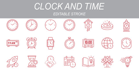 Obraz premium Time thin line icon collection for scheduling, productivity and time management concept. Editable stroke. Pixel perfect.