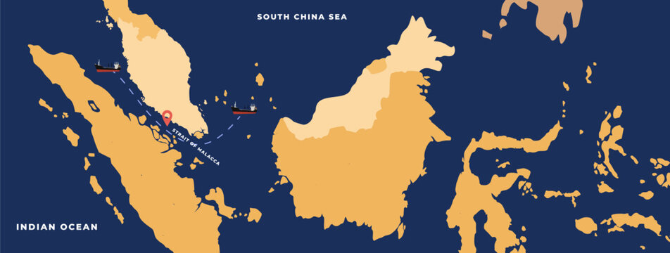 Strait of Malacca flat illustration
