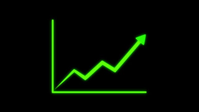 Neon green line graph showing upward trend on black. Line graph chart. Professional neon green line graph for financial growth and business success data visualizations art.