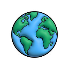 Fototapeta premium Stylized earth globe illustration with green continents and blue oceans, planet earth icon on white background, global map sphere for environmental concepts