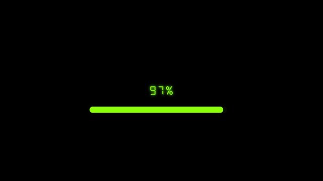Progress bar animation with fifty seven percent display. Green progress bar loading data. Progress bar interface element on black.