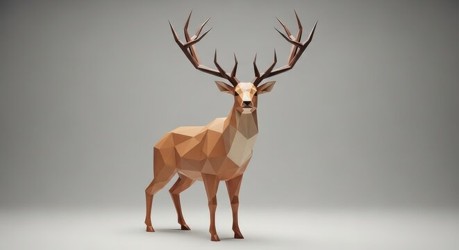 Low poly deer with large antlers standing in geometric style