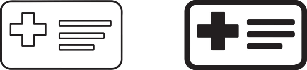 Obraz premium Medical health insurance card icon in black silhouette and line art.