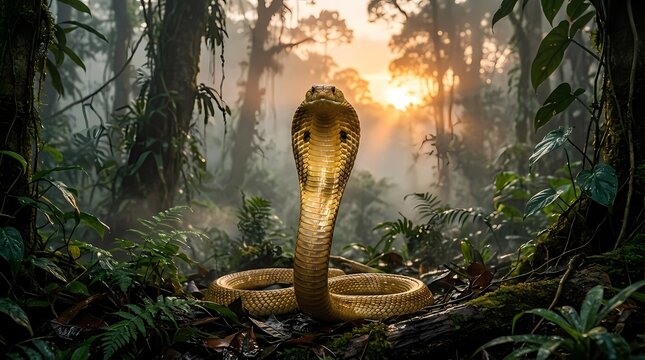 Cute cartoon snake serpent in forest woods tree nature illustration vector design