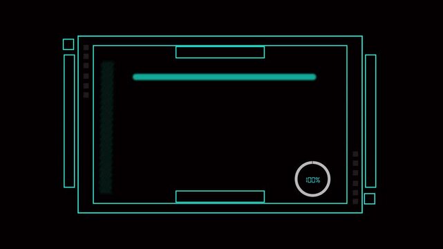 Loading progress animation with futuristic interface. Loading progress bar data processing. Loading progress percentage graphic element.