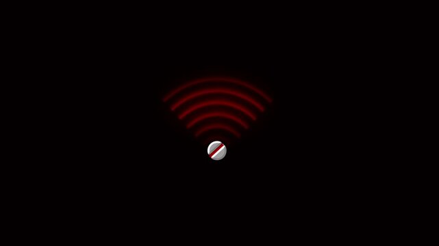 Wifi symbol animation with prohibition sign. Wifi symbol no connection warning. Wifi symbol signal error notification graphic.