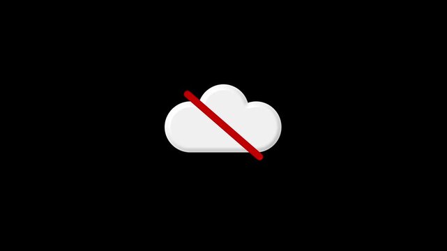 Cloud network animation with red prohibition sign. Cloud network no connection error. Cloud network data access restricted graphic.