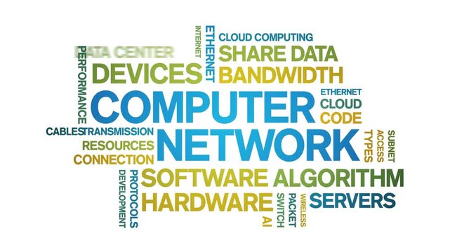 Computer Network animated word cloud-text design animation tag kinetic typography seamless loop.