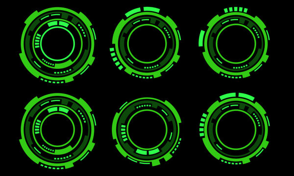 Set of sci fi green circle user interface elements technology futuristic design modern creative on black background vector