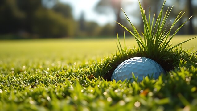 oganesson. Fresh divot mark on golf course turf with upturned grass and morning dew. real-estate listings, architecture portfolios, designed for interior renovation comparisons for interiors.
