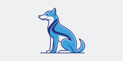Sitting husky dog in profile with full body blue coloring in a line art illustration © Sadhin07
