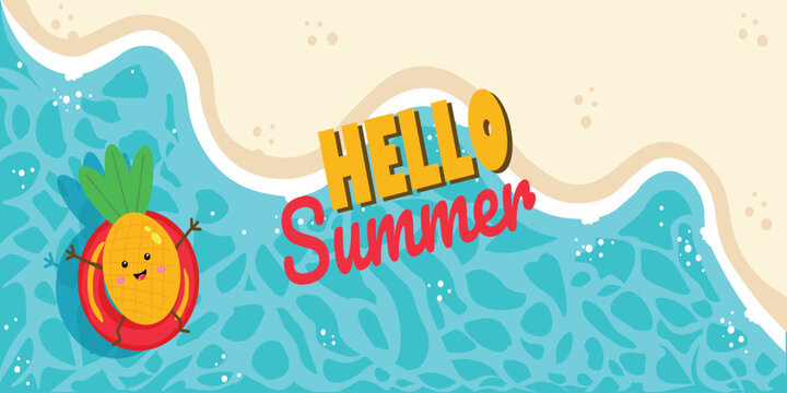 Hello summer tropical pineapple web banner for summer,hello summer,summer season,summer holidays,vacation,weekend,fun,tropical,resort,lifestyle,torism,fashion,health,website header cover banner
