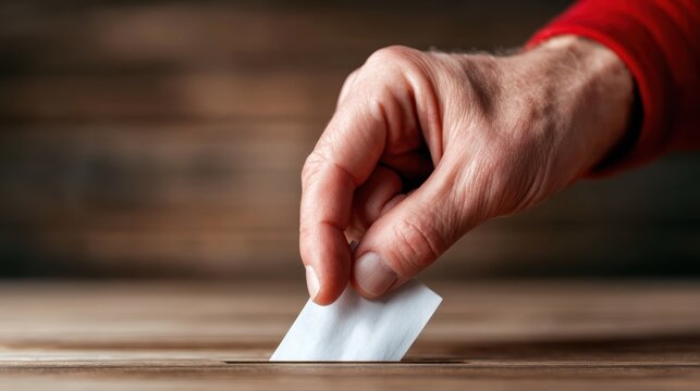 A close-up image captures a hand inserting a blank piece of paper into a slot, symbolizing participation, decision-making, and the importance of choices in everyday life.