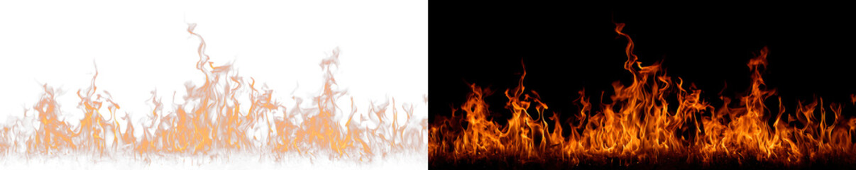 Intense burning flames with vivid fire motion and heat distortion, isolated on white backdrop. Flame overlay effect, transparent PNG © Dimariyss