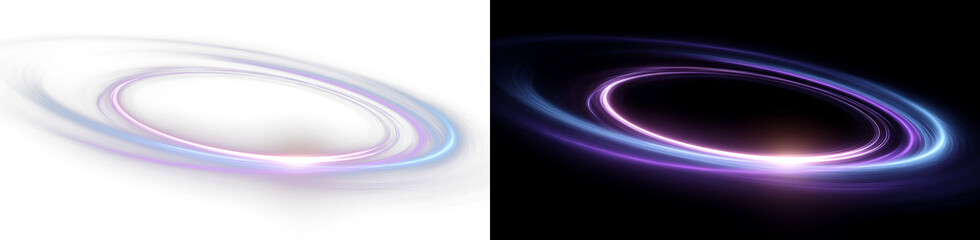 Bright colorful neon rings with smooth dynamic waves, PNG format © Dimariyss