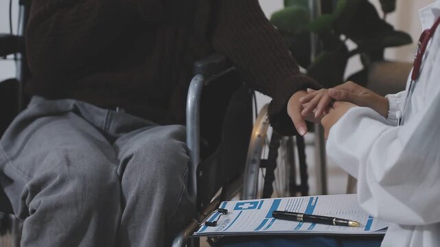 Doctor using a stethoscope checking patient with examining, presenting results symptom and recommend treatment method, Healthcare and medical concept