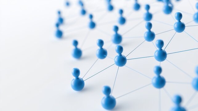 Abstract human-like nodes connected with thin lines, forming a network structure on a white background, representing connectivity and relationships in digital communication