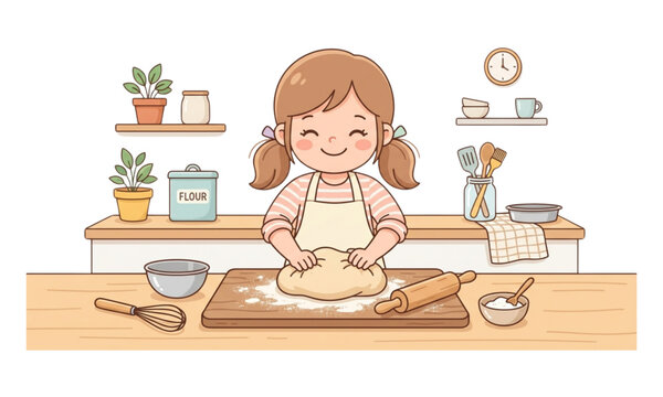 little girl baking cookies