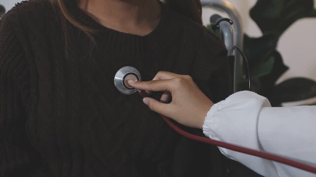Doctor using a stethoscope checking patient with examining, presenting results symptom and recommend treatment method, Healthcare and medical concept