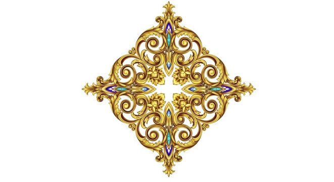 Elegante pattern regale e stile regency con raffinati decori dorati e arabeschi floreali simmetrici isolati su uno sfondo bianco candido, luxury, prestige, seamless
